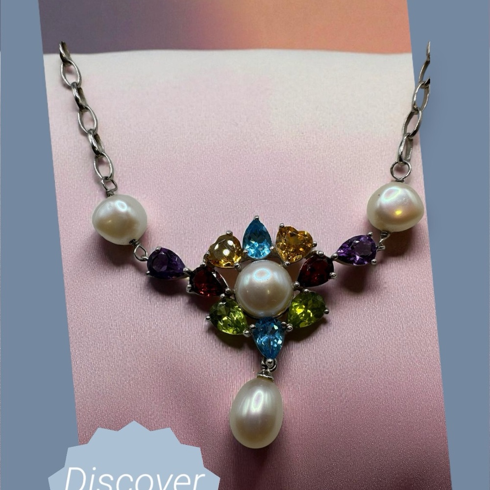 Ross-Simons Pearl and Gemstone Necklace in Silver